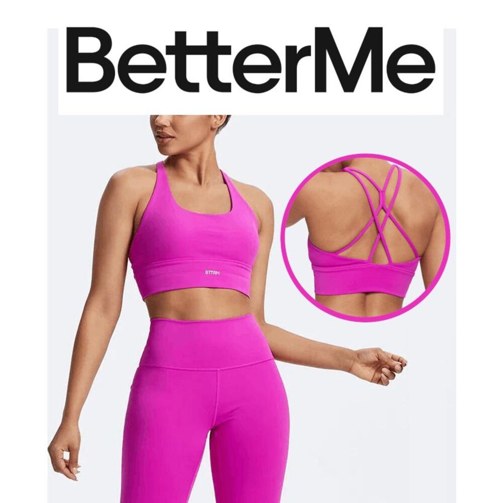 BETTERME 2PCS Sculpting Fit Pink Set Pilates Shorts and Straps Support Bra S NWT